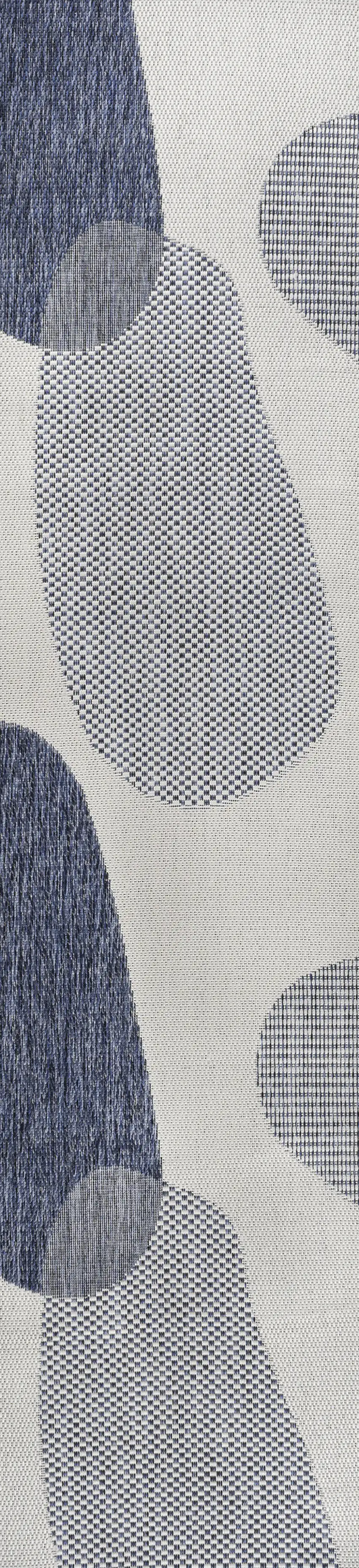 8' Cream And Navy Blue Geometric Indoor Outdoor Runner Rug Photo 1