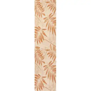 Photo of 8' Cream And Orange Floral Indoor Outdoor Runner Rug