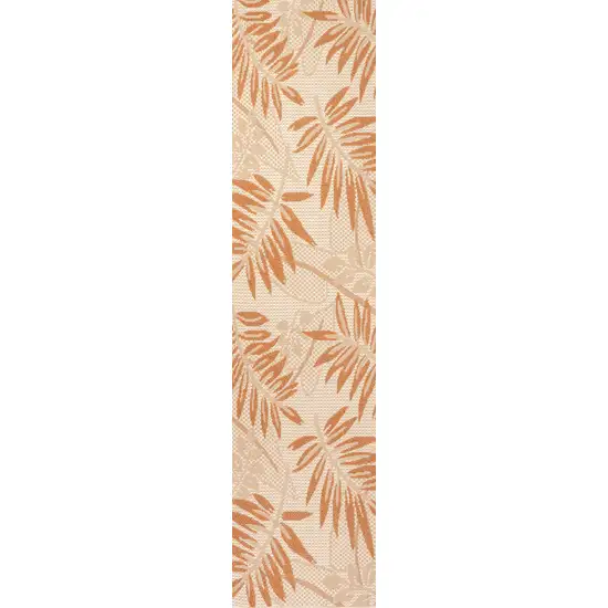 8' Cream And Orange Floral Indoor Outdoor Runner Rug Photo 1