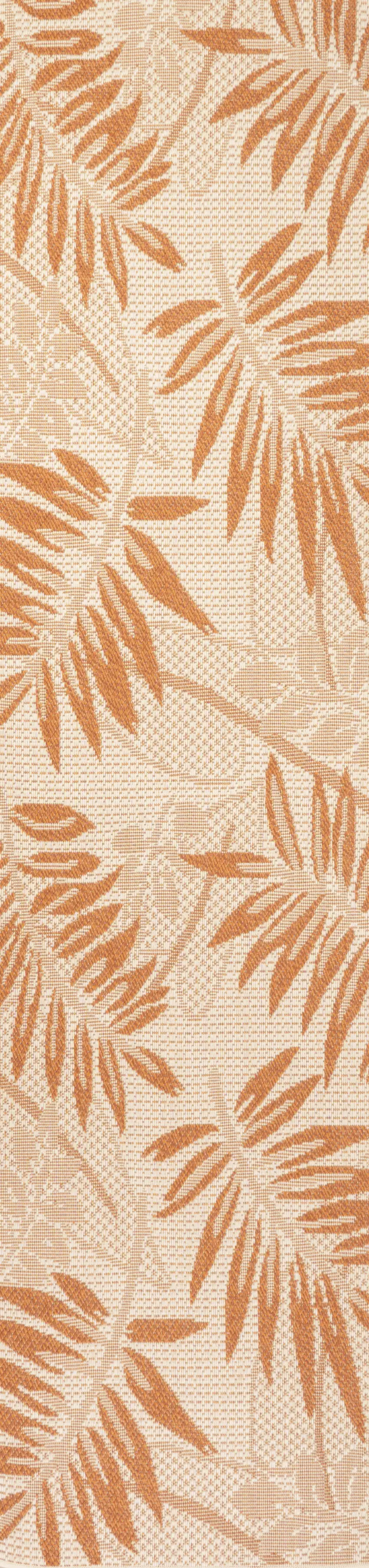8' Cream And Orange Floral Indoor Outdoor Runner Rug Photo 1
