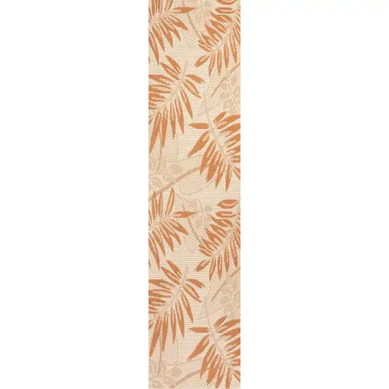 8' Cream And Orange Floral Indoor Outdoor Runner Rug Photo 2