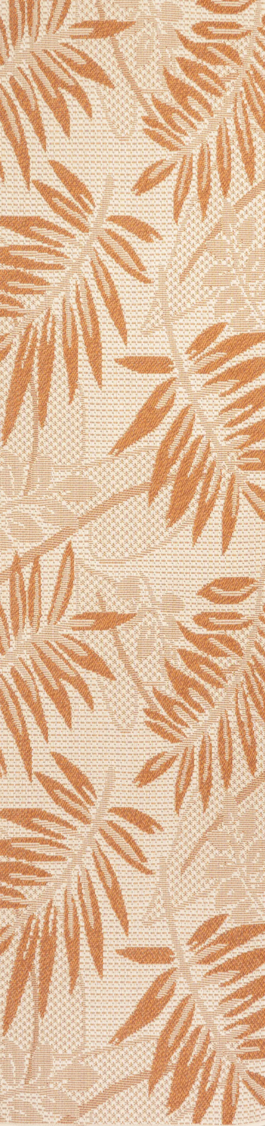 8' Cream And Orange Floral Indoor Outdoor Runner Rug Photo 2