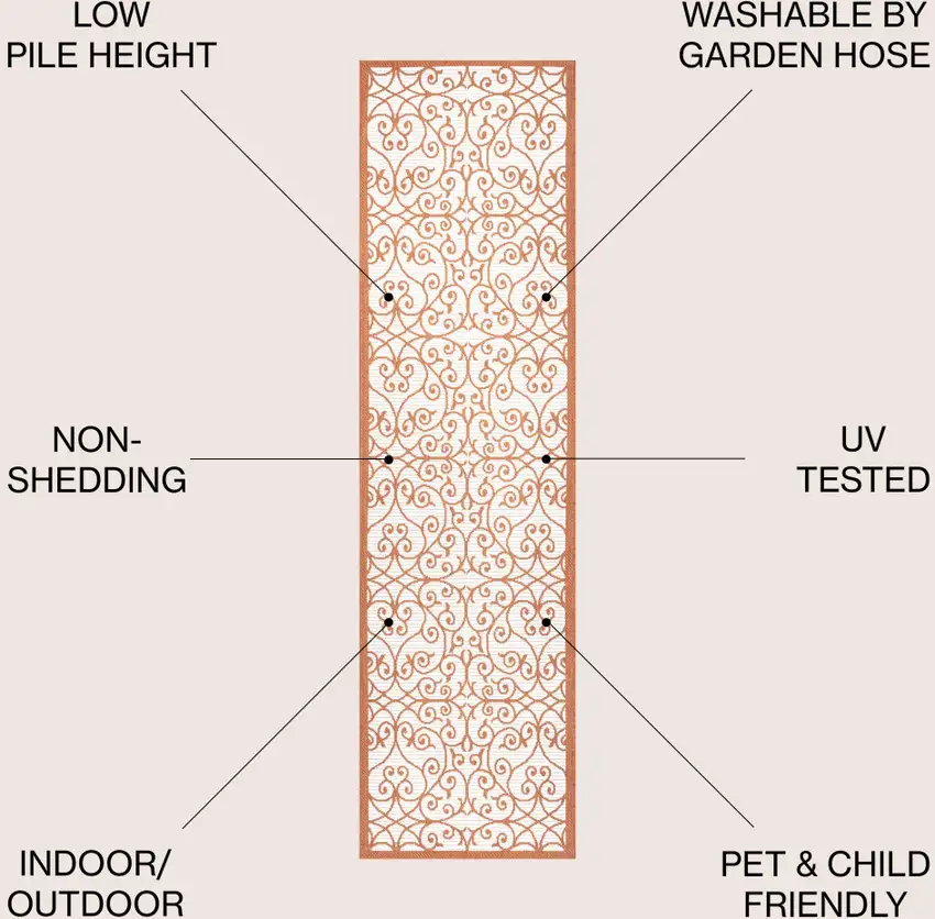 10' Cream And Orange Geometric Indoor Outdoor Runner Rug Photo 8