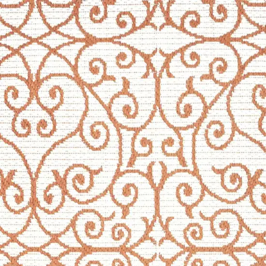 8' Cream And Orange Geometric Indoor Outdoor Runner Rug Photo 2