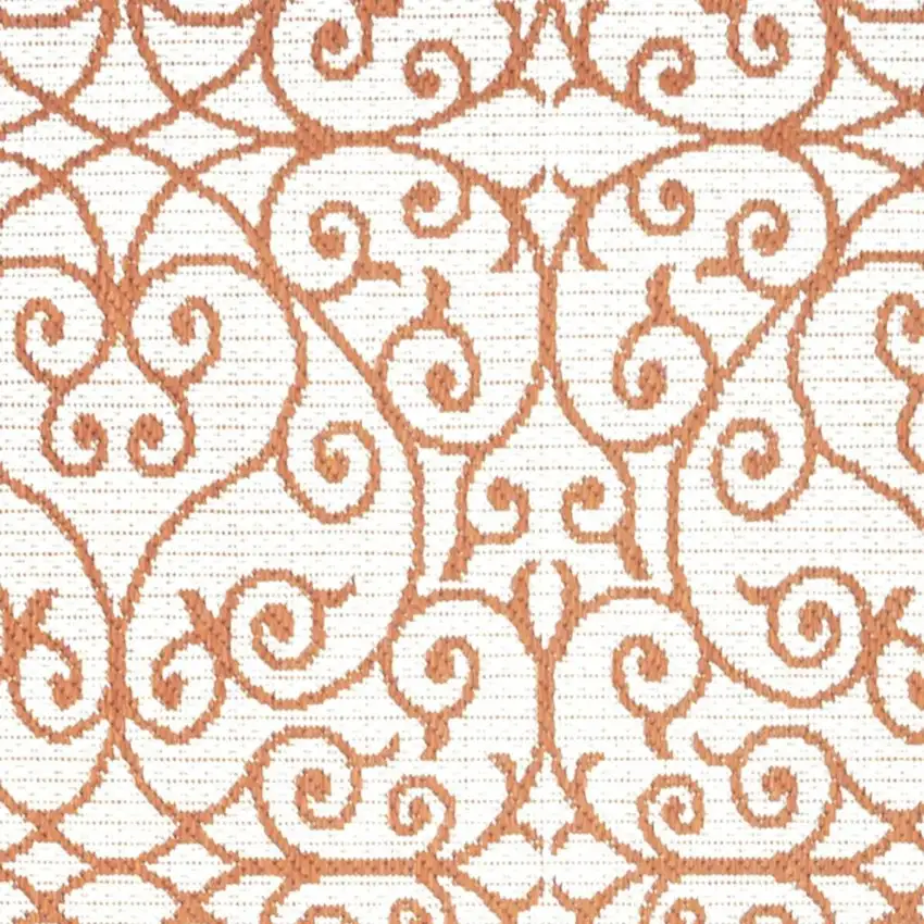8' Cream And Orange Geometric Indoor Outdoor Runner Rug Photo 2