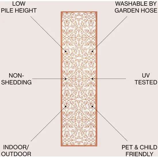 8' Cream And Orange Geometric Indoor Outdoor Runner Rug Photo 8