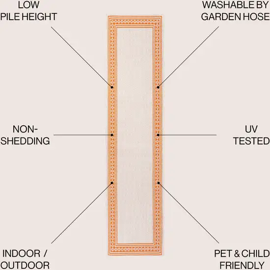 8' Cream And Orange Indoor Outdoor Runner Rug Photo 8
