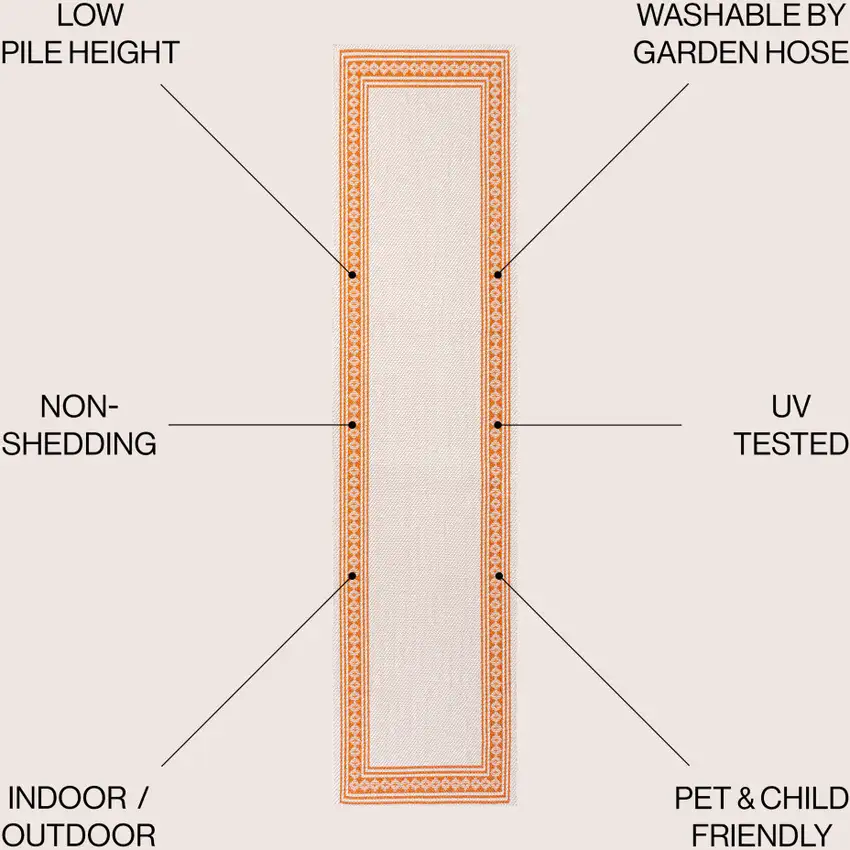 8' Cream And Orange Indoor Outdoor Runner Rug Photo 8