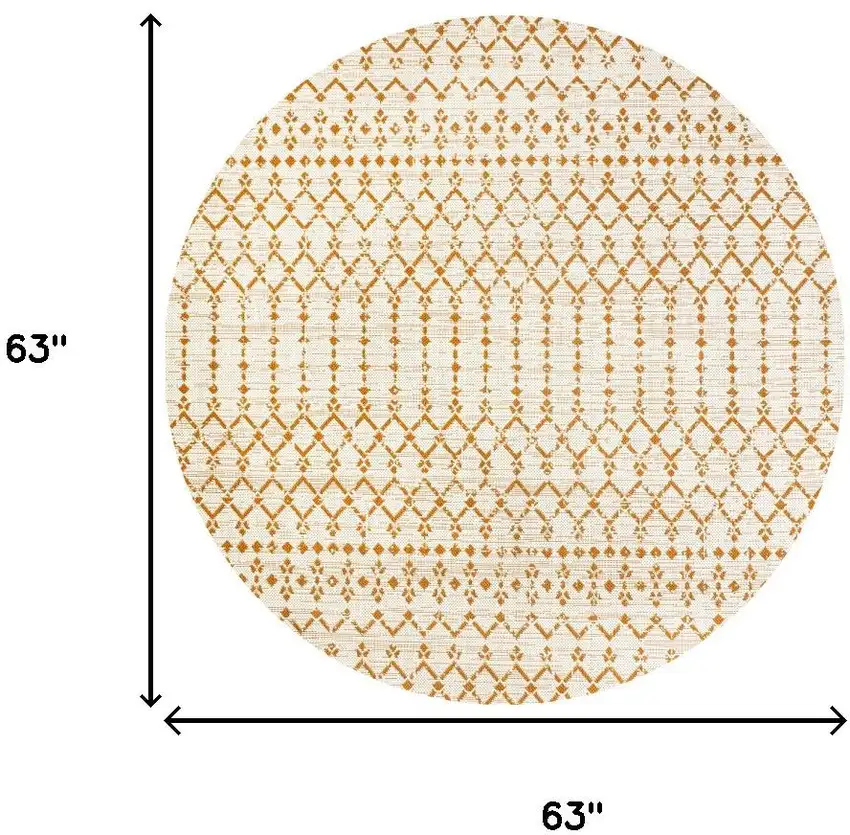 5' Cream And Orange Round Trellis Indoor Outdoor Area Rug Photo 9
