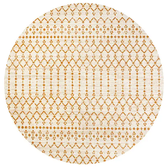 5' Cream And Orange Round Trellis Indoor Outdoor Area Rug Photo 1
