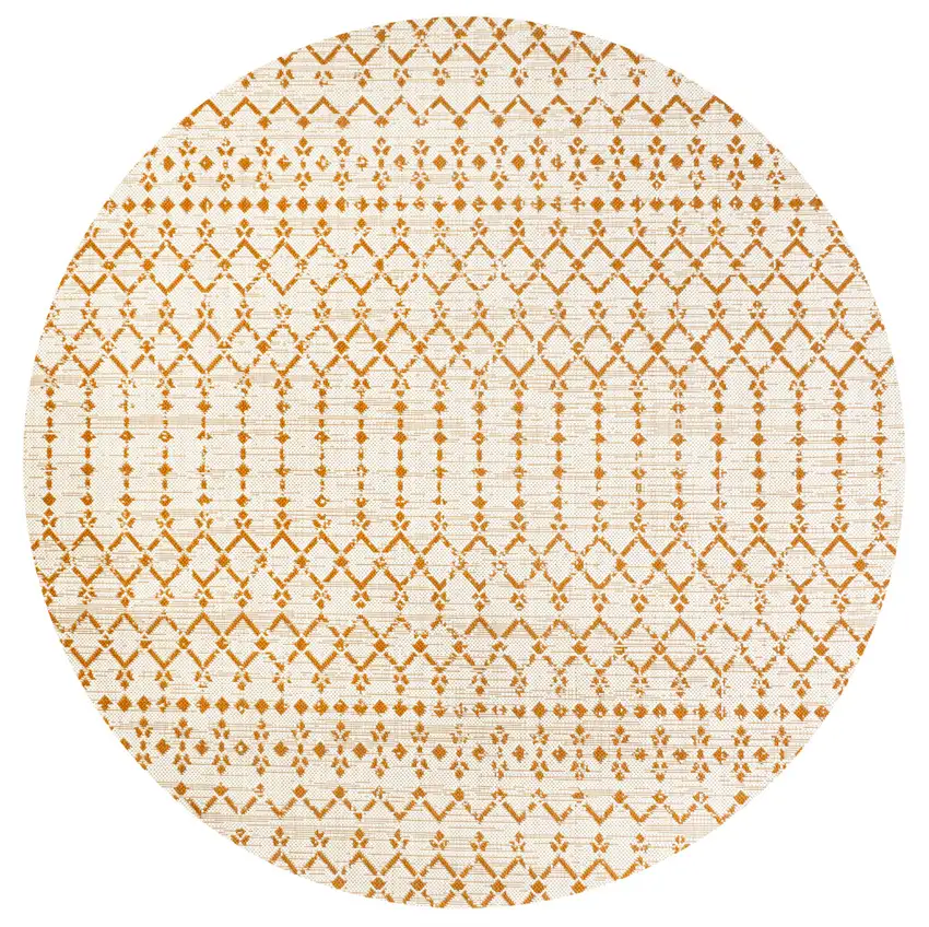 5' Cream And Orange Round Trellis Indoor Outdoor Area Rug Photo 1