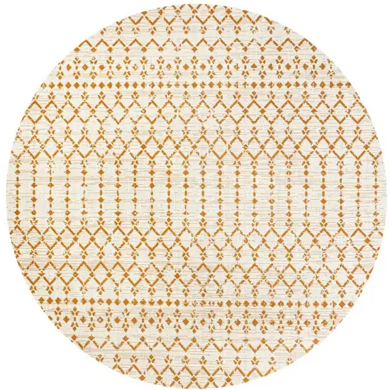 5' Cream And Orange Round Trellis Indoor Outdoor Area Rug Photo 3