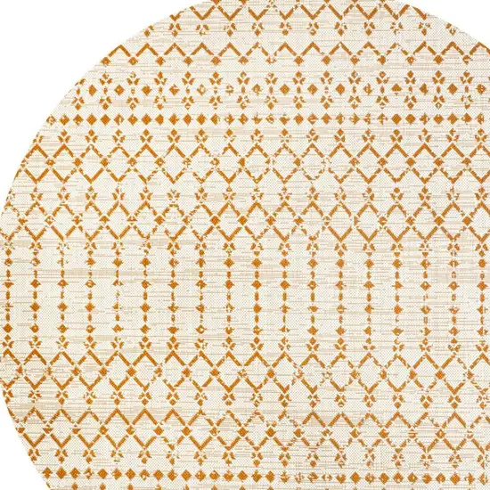 5' Cream And Orange Round Trellis Indoor Outdoor Area Rug Photo 2