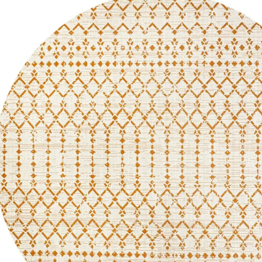 5' Cream And Orange Round Trellis Indoor Outdoor Area Rug Photo 2