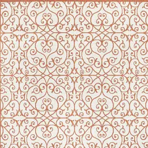 Photo of 5' Cream And Orange Square Geometric Indoor Outdoor Area Rug