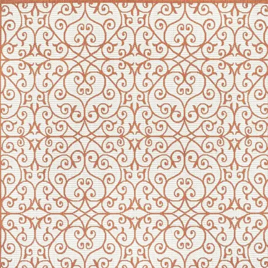 5' Cream And Orange Square Geometric Indoor Outdoor Area Rug Photo 2