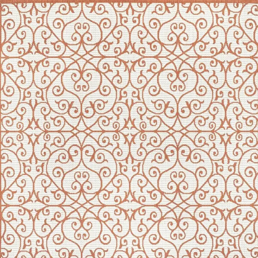 5' Cream And Orange Square Geometric Indoor Outdoor Area Rug Photo 2