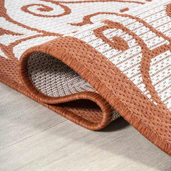 5' Cream And Orange Square Geometric Indoor Outdoor Area Rug Photo 9