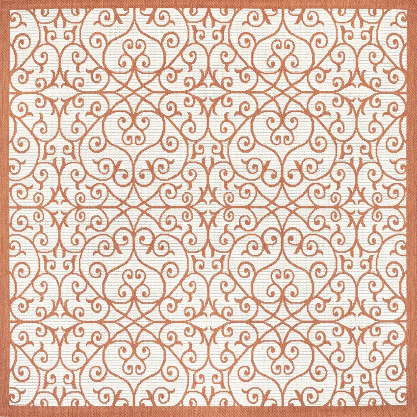 5' Cream And Orange Square Geometric Indoor Outdoor Area Rug Photo 1