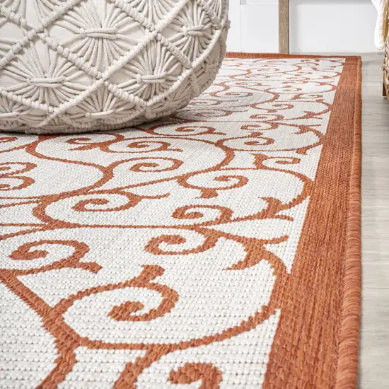 5' Cream And Orange Square Geometric Indoor Outdoor Area Rug Photo 5