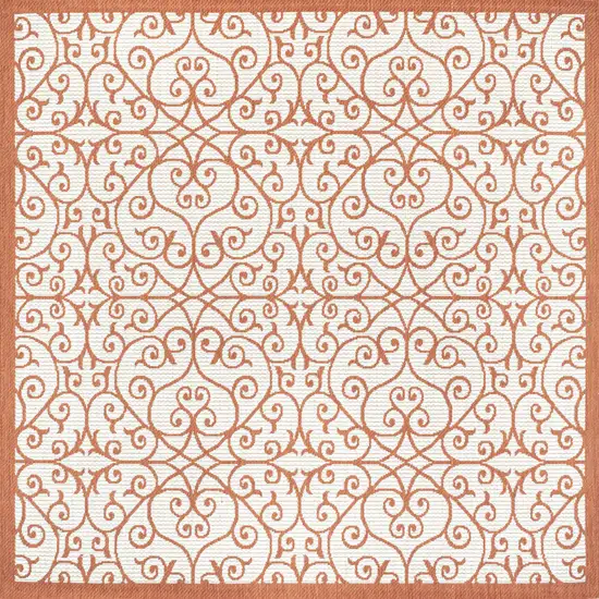 5' Cream And Orange Square Geometric Indoor Outdoor Area Rug Photo 3