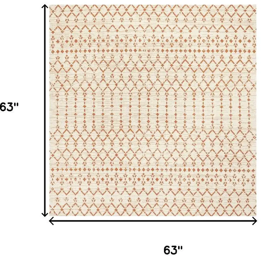 5' Cream And Orange Square Trellis Indoor Outdoor Area Rug Photo 9
