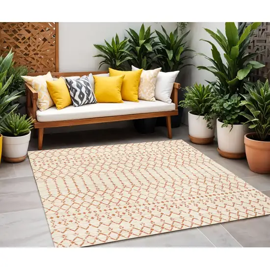 5' Cream And Orange Square Trellis Indoor Outdoor Area Rug Photo 1