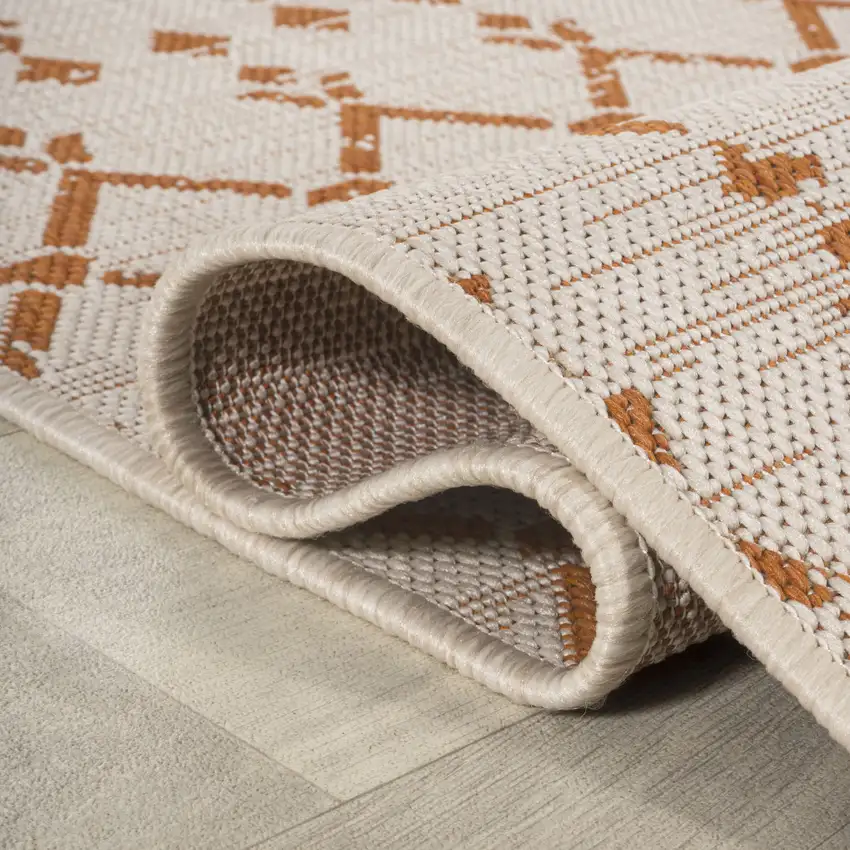 5' Cream And Orange Square Trellis Indoor Outdoor Area Rug Photo 9