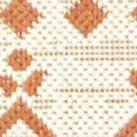 10' Cream And Orange Trellis Indoor Outdoor Runner Rug Photo 2