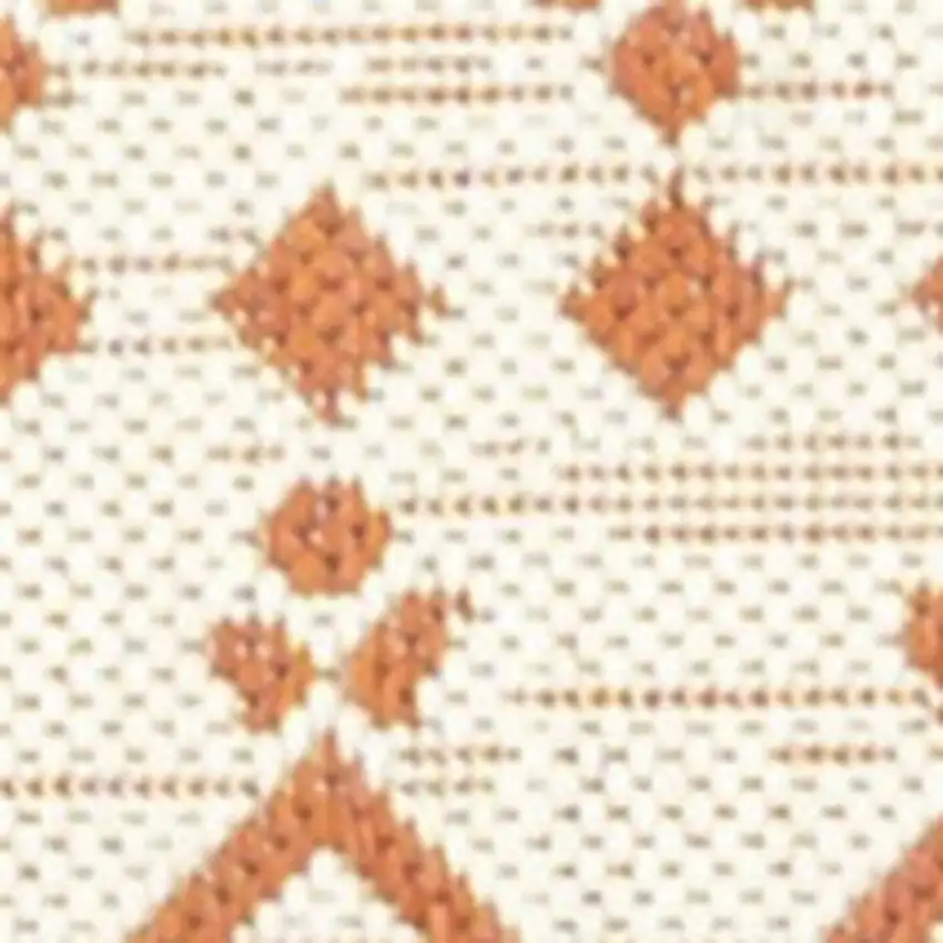 10' Cream And Orange Trellis Indoor Outdoor Runner Rug Photo 3