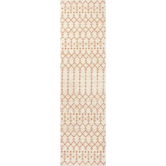 10' Cream And Orange Trellis Indoor Outdoor Runner Rug Photo 1