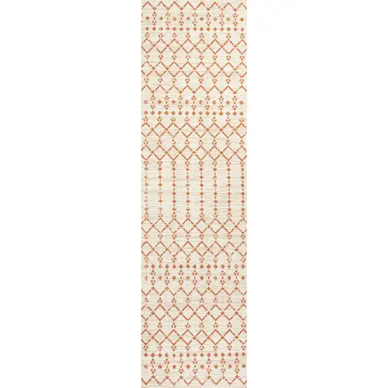 8' Cream And Orange Trellis Indoor Outdoor Runner Rug Photo 3