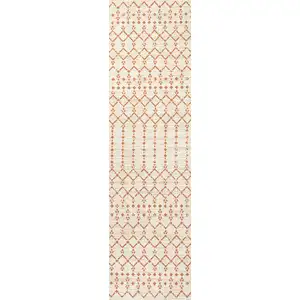 Photo of 8' Cream And Orange Trellis Indoor Outdoor Runner Rug