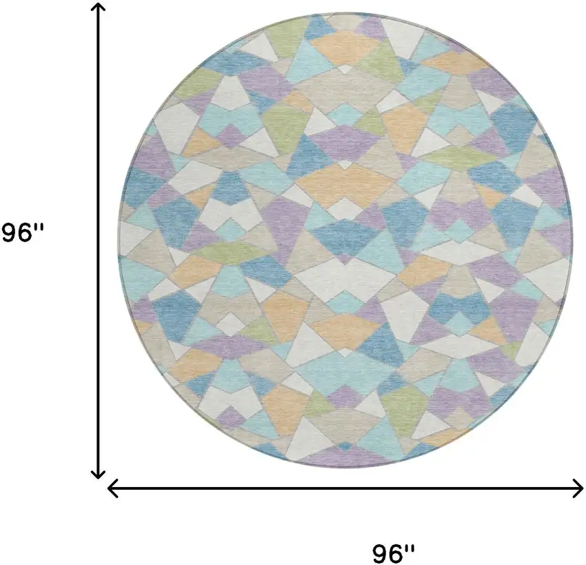 8' Cream And Teal Blue Round Geometric Washable Indoor Outdoor Area Rug Photo 8