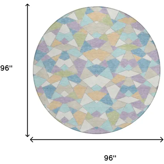 8' Cream And Teal Blue Round Geometric Washable Indoor Outdoor Area Rug Photo 8