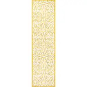 Photo of 10' Cream And Yellow Geometric Indoor Outdoor Runner Rug