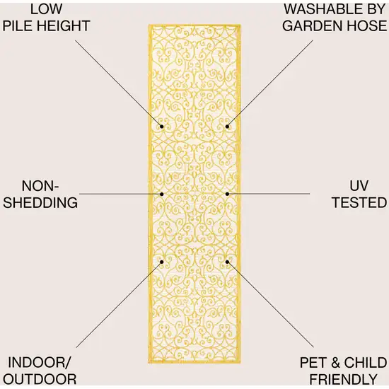 8' Cream And Yellow Geometric Indoor Outdoor Runner Rug Photo 6