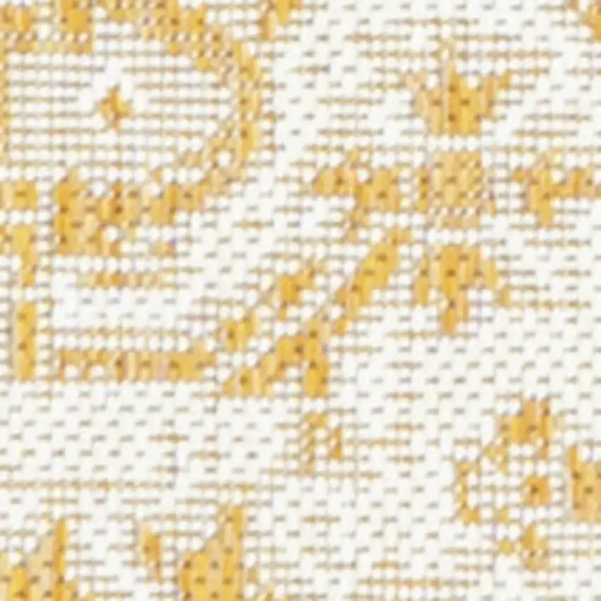 10' Cream And Yellow Medallion Indoor Outdoor Runner Rug Photo 3