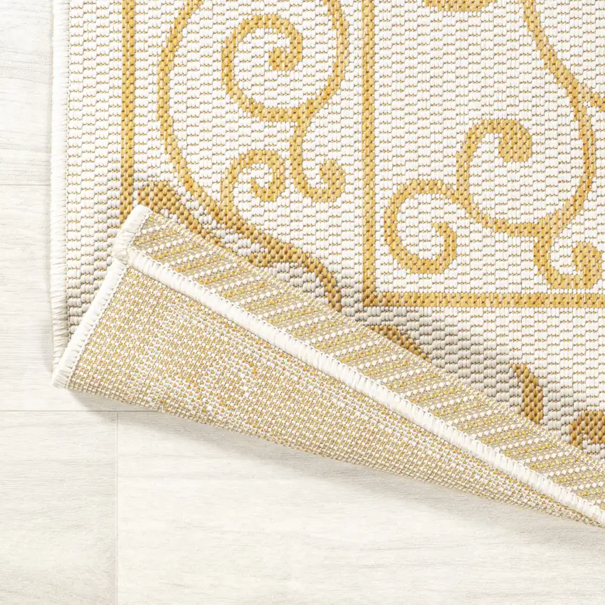 10' Cream And Yellow Medallion Indoor Outdoor Runner Rug Photo 9