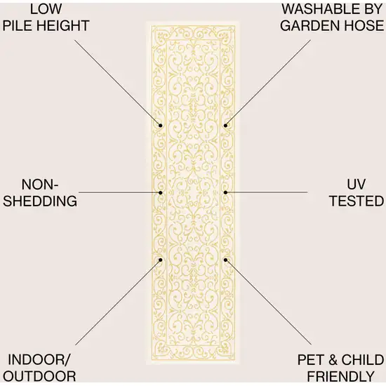 10' Cream And Yellow Medallion Indoor Outdoor Runner Rug Photo 9