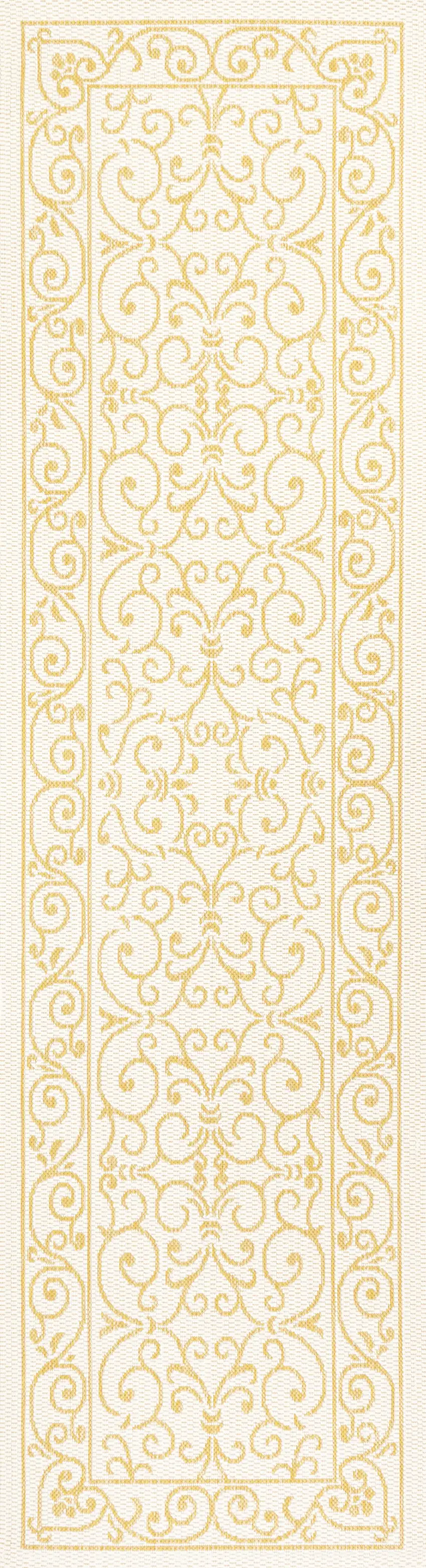 10' Cream And Yellow Medallion Indoor Outdoor Runner Rug Photo 3