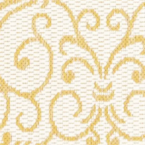 10' Cream And Yellow Medallion Indoor Outdoor Runner Rug Photo 2