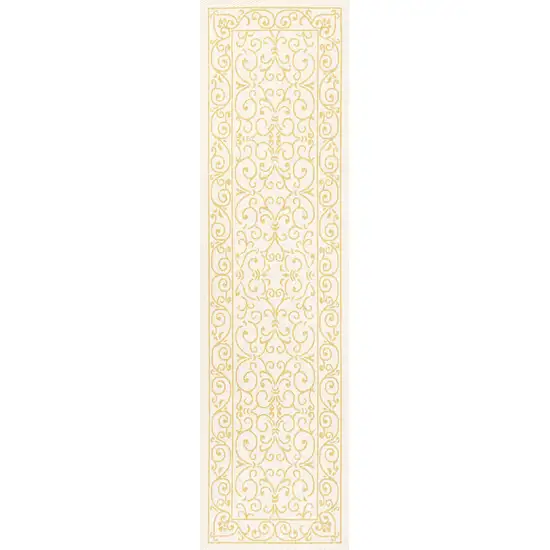 10' Cream And Yellow Medallion Indoor Outdoor Runner Rug Photo 1