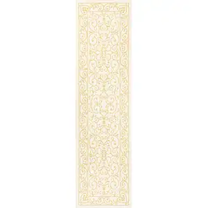 Photo of 8' Cream And Yellow Medallion Indoor Outdoor Runner Rug