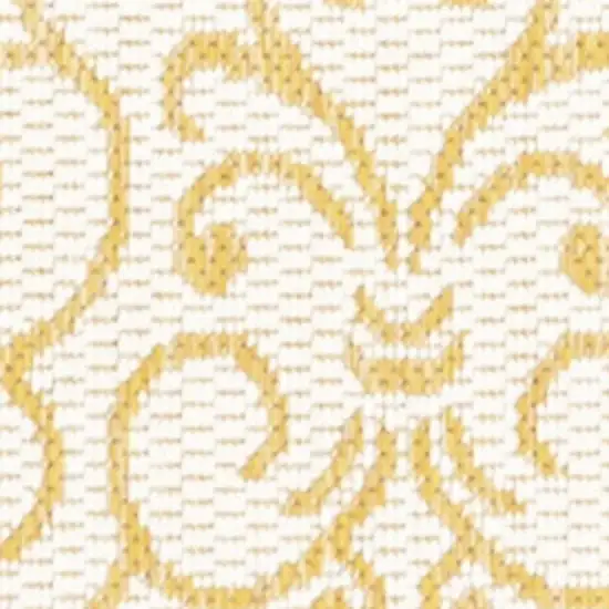 8' Cream And Yellow Medallion Indoor Outdoor Runner Rug Photo 2