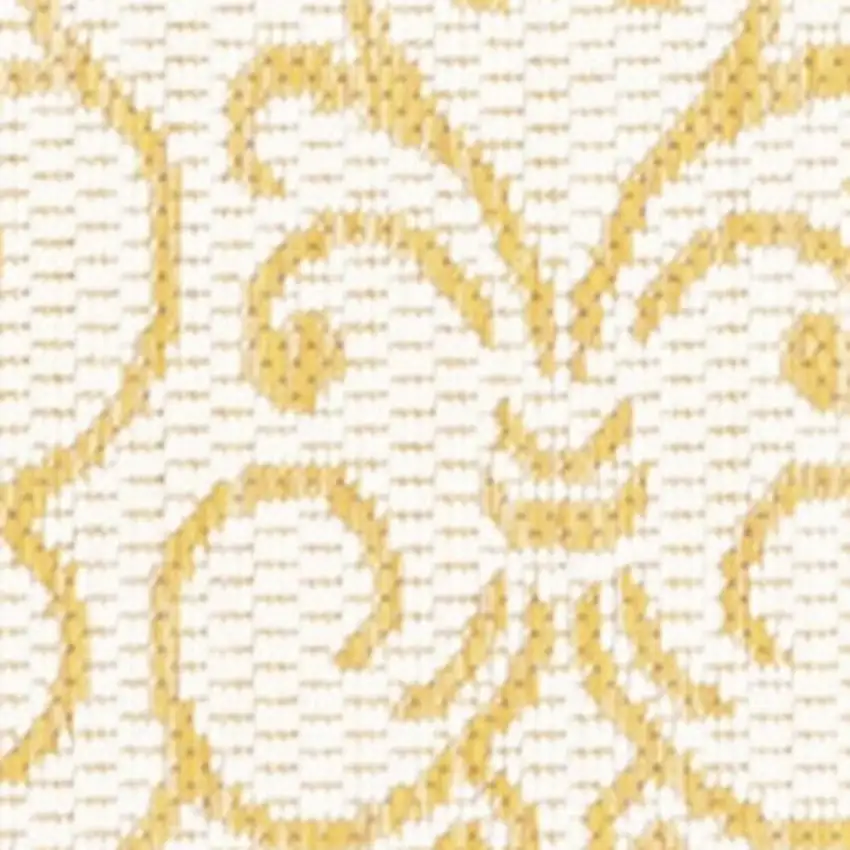 8' Cream And Yellow Medallion Indoor Outdoor Runner Rug Photo 2