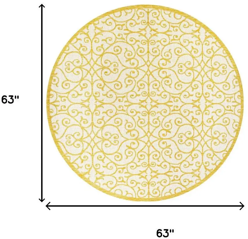 5' Cream And Yellow Round Geometric Indoor Outdoor Area Rug Photo 9