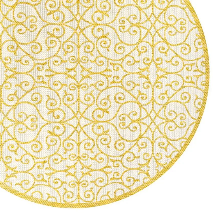 5' Cream And Yellow Round Geometric Indoor Outdoor Area Rug Photo 2