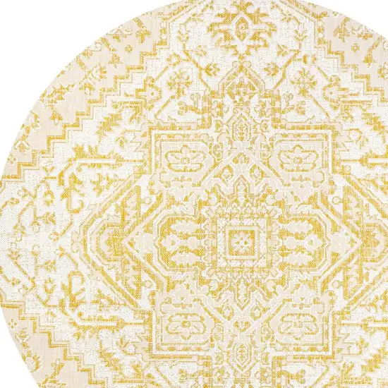 5' Cream And Yellow Round Medallion Indoor Outdoor Area Rug Photo 2