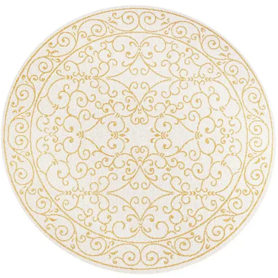 5' Cream And Yellow Round Medallion Indoor Outdoor Area Rug Photo 2